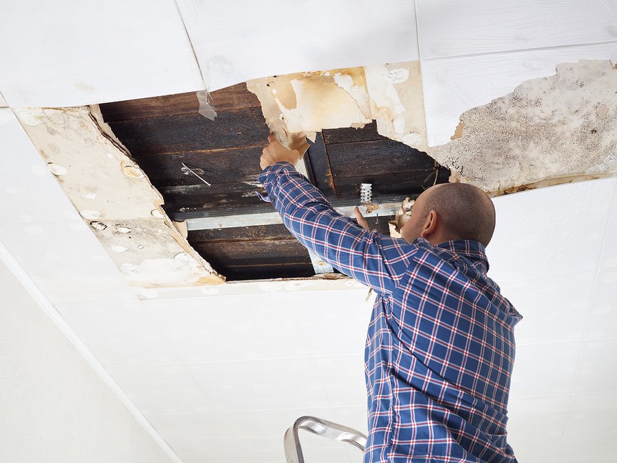 Man Repairing Collapsed Ceiling